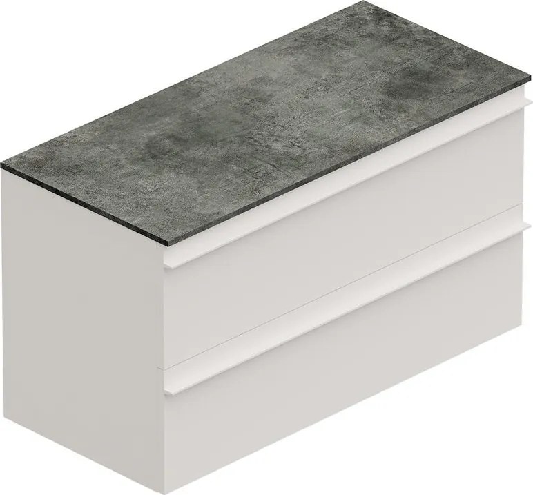 Mobile Linea L100 H55 P45 laccato bianco opaco 2 cassetti a chiusura ammortizzata e top gres nero Creta per lavabo in appoggio