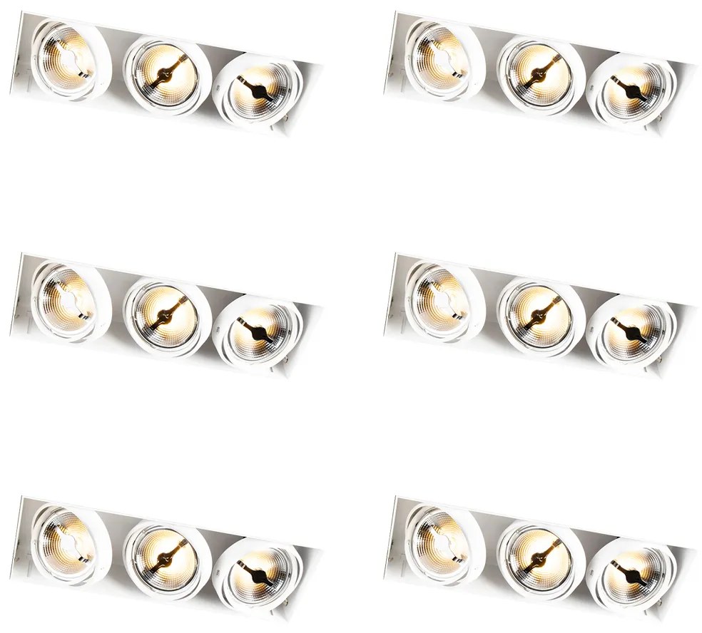 Set di 6 faretti da incasso bianchi AR111 senza cornice 3 luci - Oneon
