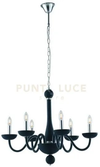 Lampadario alfiere nero e cromo 6 luci attacco e14 74x178cm