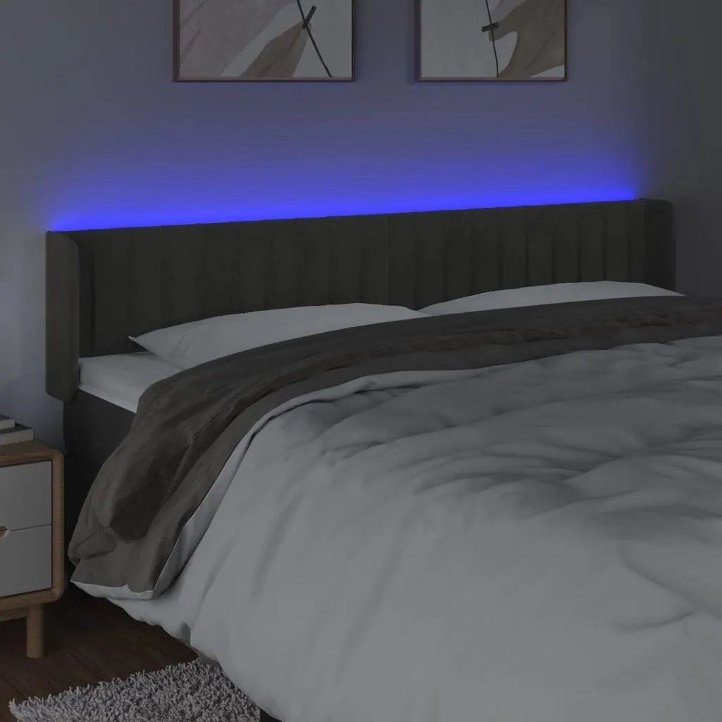 Testiera a led grigio scuro 183x16x78/88 cm in velluto