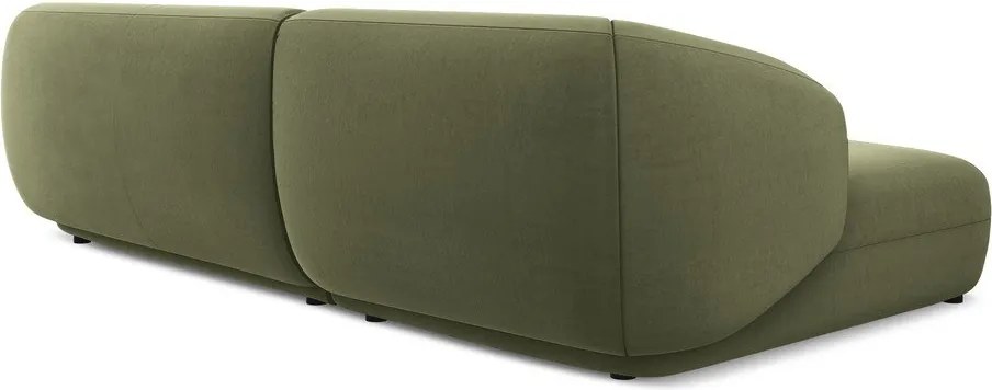 Divano angolare verde (con penisola a sinistra) con rivestimento in velluto Moana – Makamii