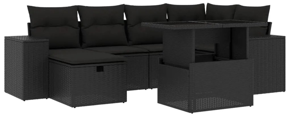 Set divani da giardino con cuscini 7pz nero polyrattan