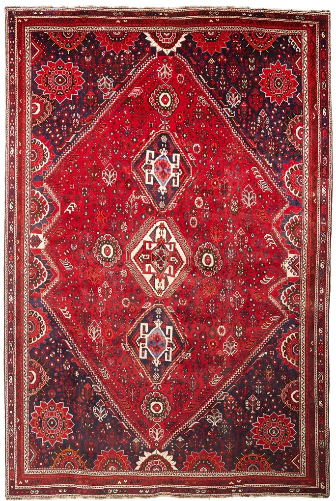Shiraz Tappeto 330x220 Rosso (Iran) Annodato A Mano