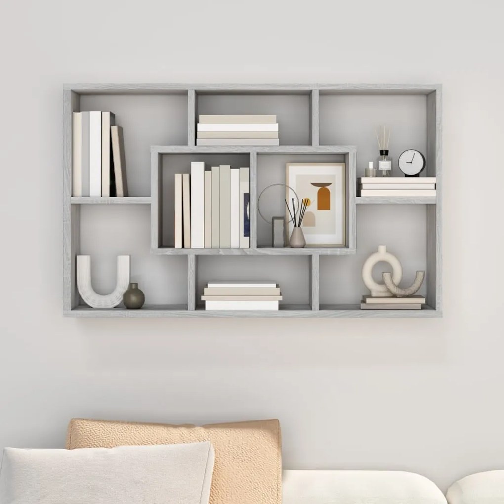 Mensola a muro grigio sonoma 85x16x52,5 cm in legno multistrato