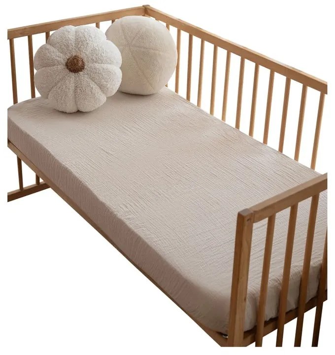 Lenzuolo con angoli per bambini beige in mussola per culla 60x120 cm Burumcuk – Mijolnir