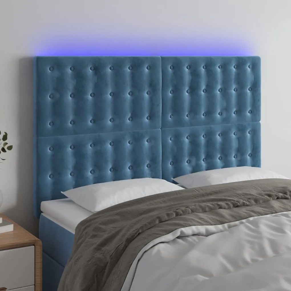 Testiera A Led Blu Scuro 144x5x118/128 Cm İn Velluto /