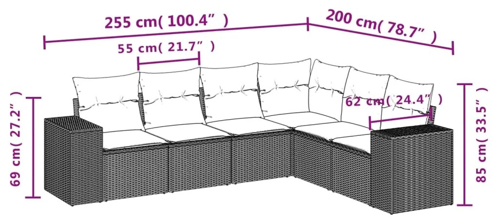 Set Divano da Giardino 6 pz con Cuscini Beige in Polyrattan