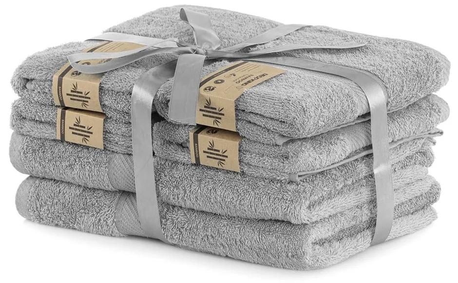 Set di 2 asciugamani grigi e 4 asciugamani argento Bamby - AmeliaHome