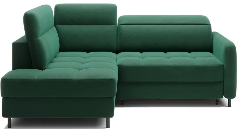 Divano angolare verde allungabile/con contenitore (con penisola a sinistra/a L) e rivestimento in velluto Barea – ELTAP