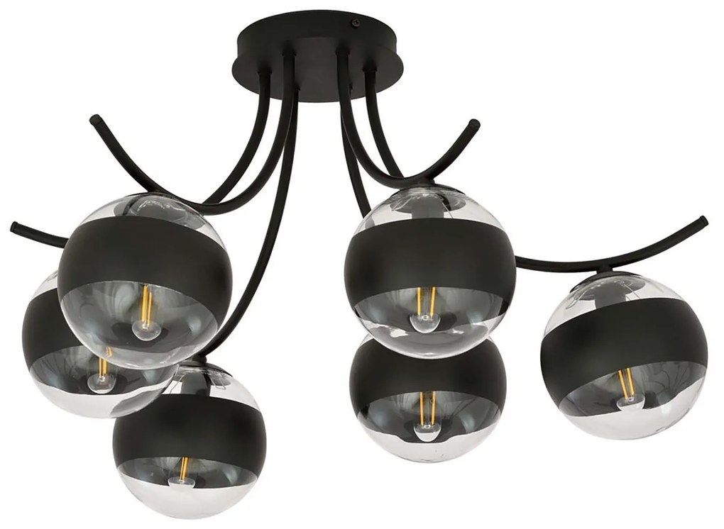 Plafoniera Moderna Coeo Acciaio Nero 6 Luci E14 Ip20