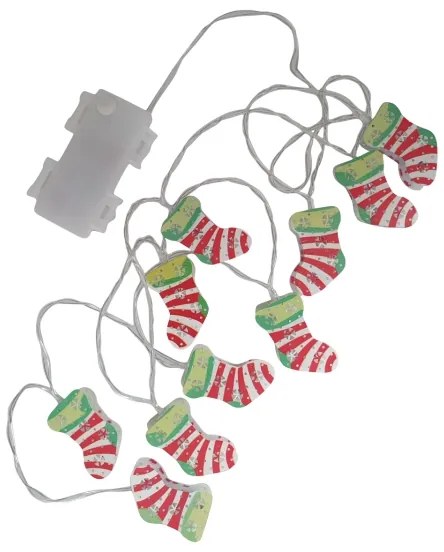 Catena luminosa LED natalizia da esterno 10xLED/2xAA 1,65 m IP44, bianco caldo, con calze natalizie