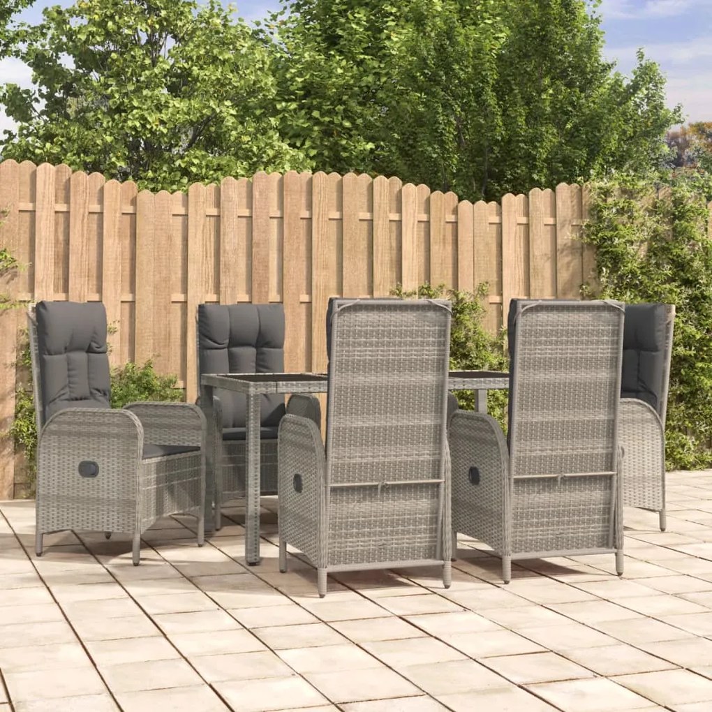 Set Da Pranzo Da Giardino 7 Pz Con Cuscini İn Polyrattan Grigio /
