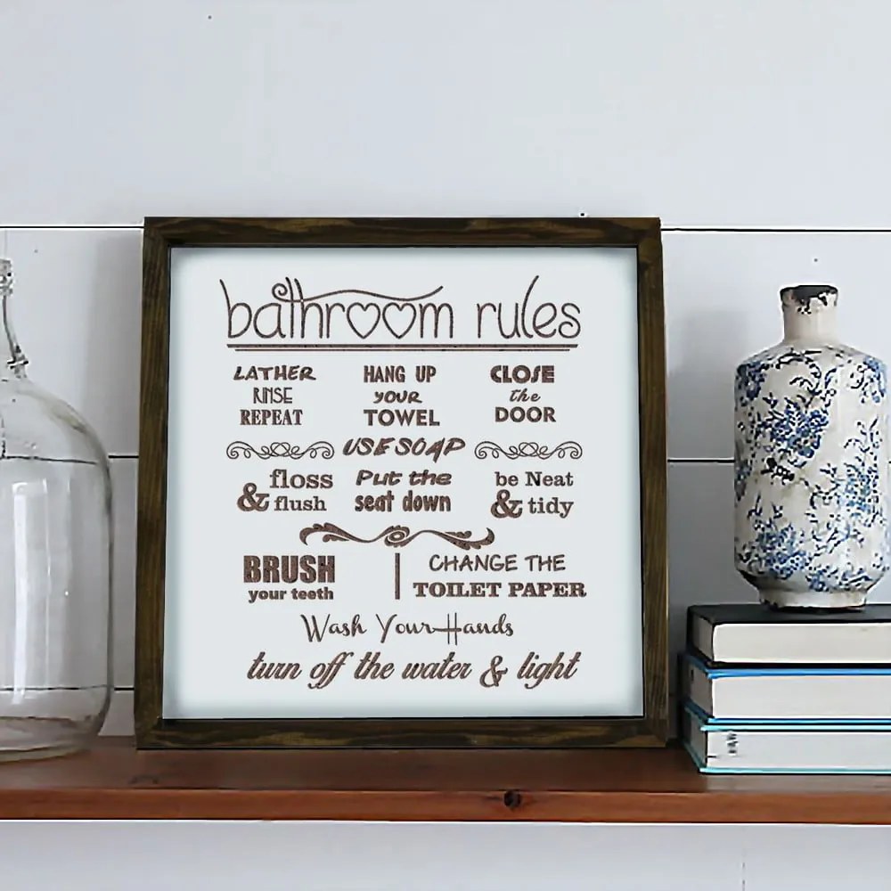 Cartello 34x34 cm Bathroom Rules - Evila Originals