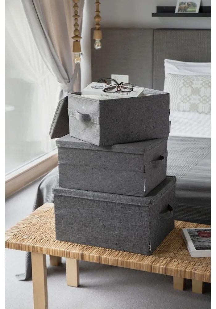 Scatola in tessuto grigio con coperchio 35x19x26 cm Soft Storage - Bigso Box of Sweden