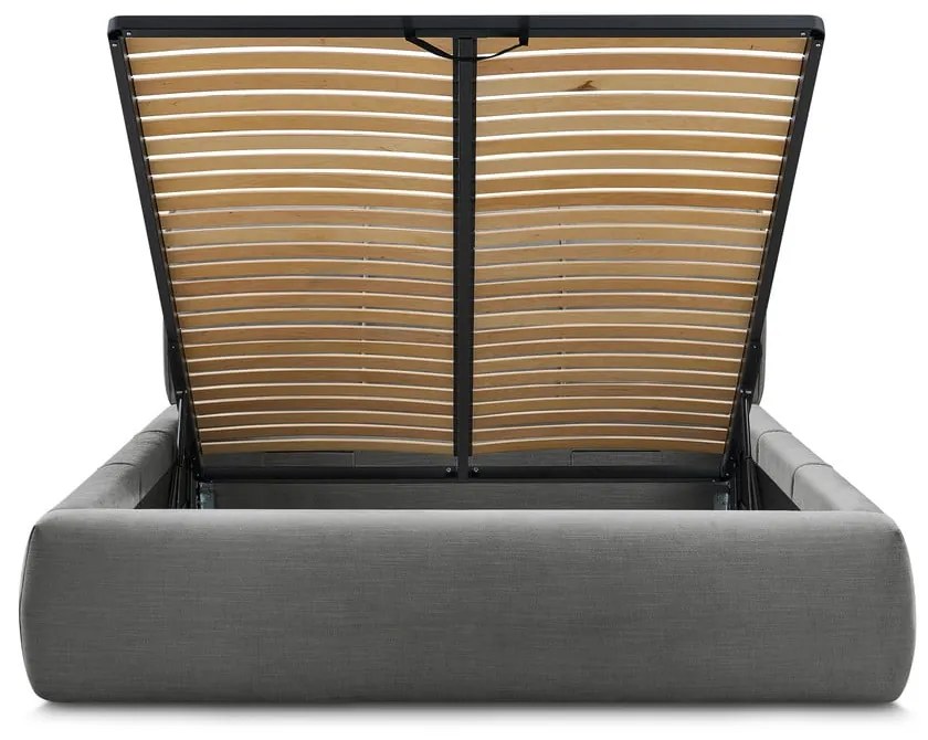 Letto matrimoniale imbottito grigio con contenitore con griglia 180x200 cm Vernon - Bobochic Paris