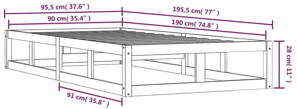 Giroletto Nero 90x190 cm Single in Legno Massello