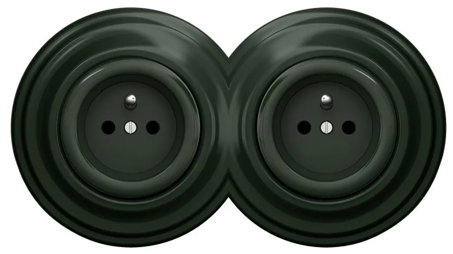 Kliklap - Presa doppia retrò con cornice 230 V, verde