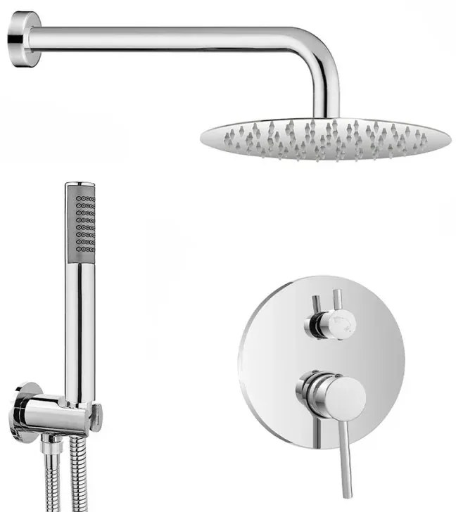 Kit doccia completo con miscelatore York con braccio 35 e soffione 20 inox cromo