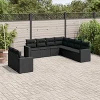 Set Divani da Giardino 9 pz con Cuscini Nero in Polyrattancod mxl 112054