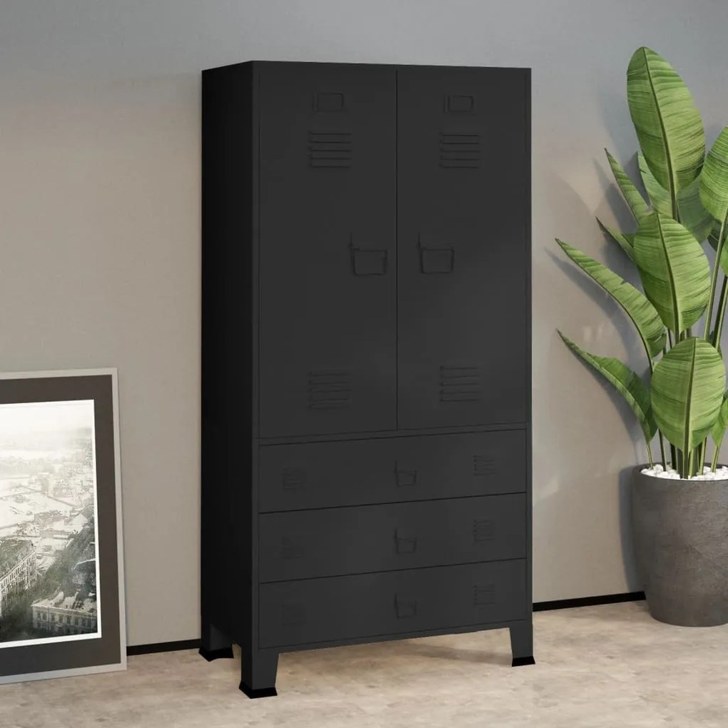 Armadio Industriale Nero 90x50x180 Cm İn Metallo /