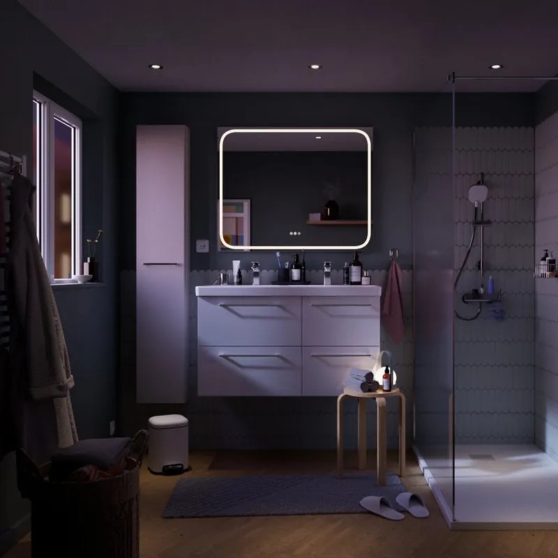 Specchio bagno con illuminazione led integrata Remix SENSEA L 100 x H 80 x P 3 cm cromo