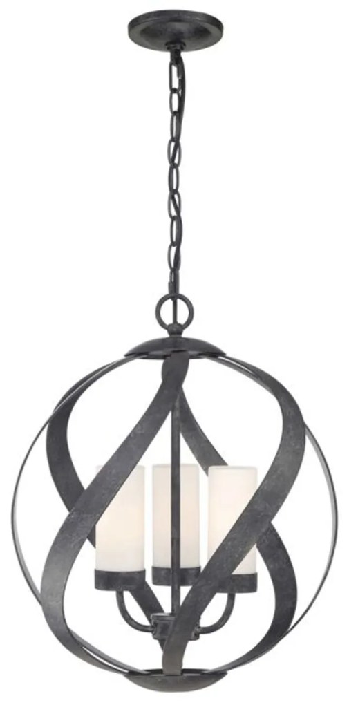 Lampadario Per Esterno Nordico Blacksmith Acciaio Nero Antico Vetro 3 Luci E14