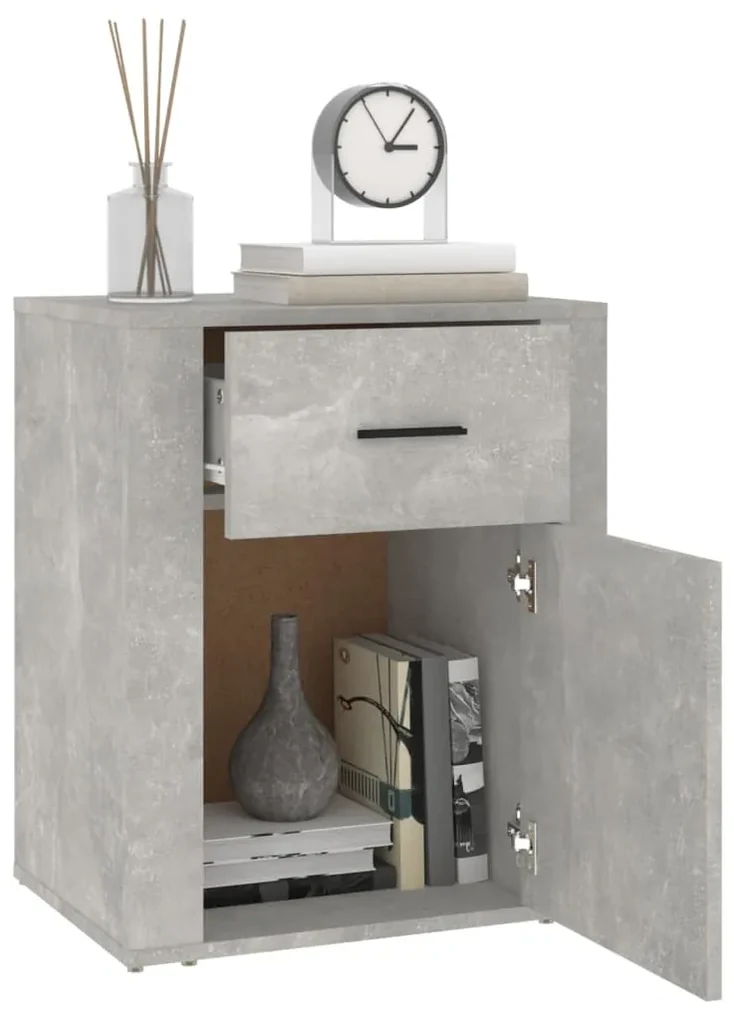 Comodino grigio cemento 50x36x60 cm in legno multistrato