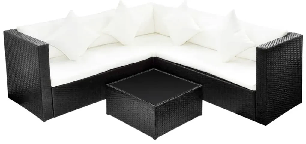 Set divani da giardino 4 pz con cuscini in polyrattan nero