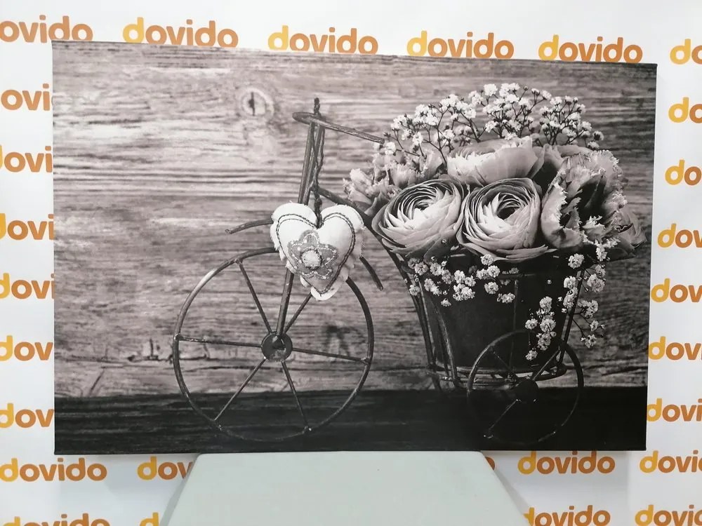 Quadro su tela – Fiori in bianco e nero in vaso vintage