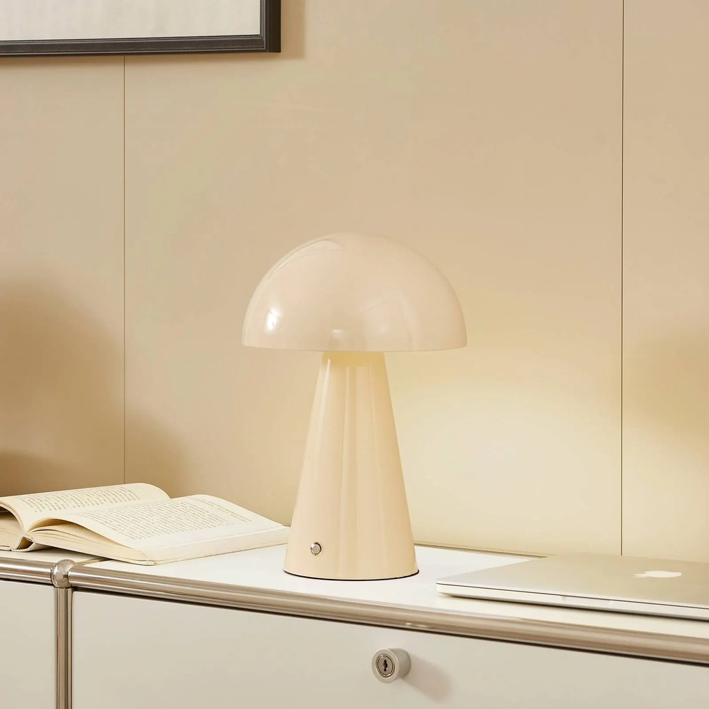 Lindby Lampada da tavolo ricaricabile a LED Nevijo, beige, Ø20cm, USB,