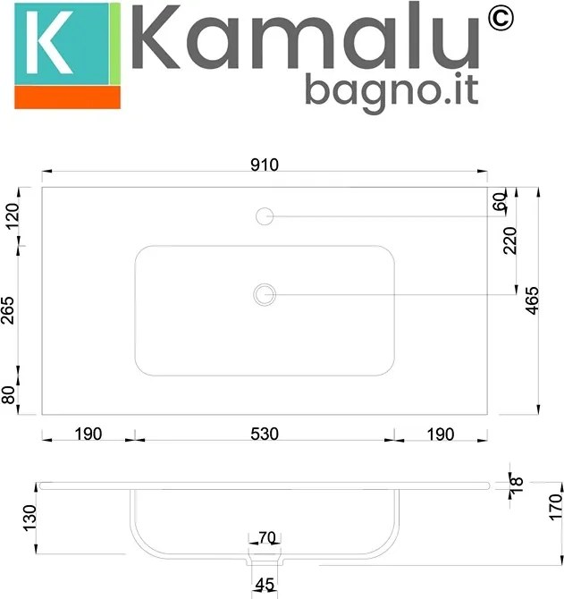 Lavabo da incasso 91cm in ceramica lucida | Litos-K7090 - KAMALU