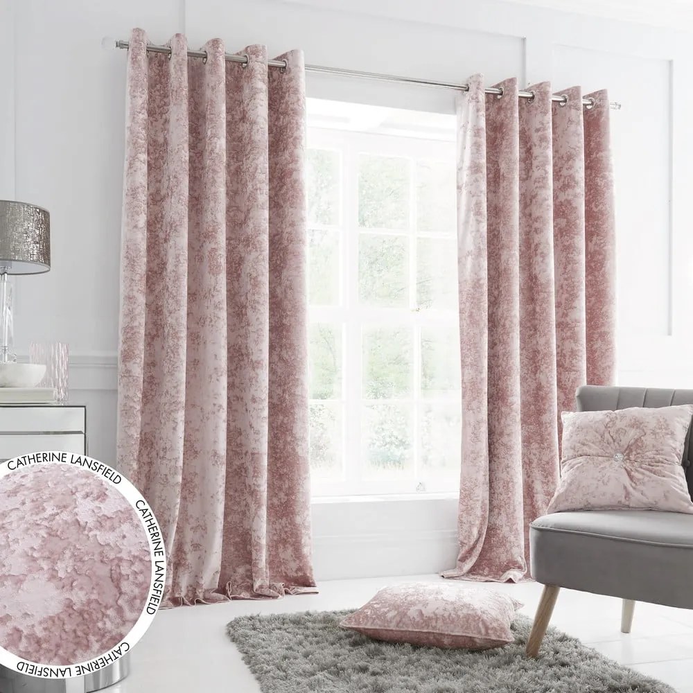 Tende rosa in set da 2 168x229 cm Crushed Velvet - Catherine Lansfield