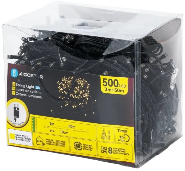 Aigostar - Catena luminosa natalizia LED per esterni 500xLED/6W/230V 50m IP44 bianco caldo