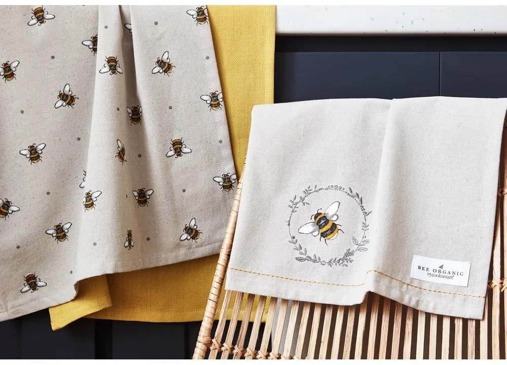 Set di 3 asciugamani da cucina in cotone beige e giallo Bumble Bees Bumblebees - Cooksmart ®