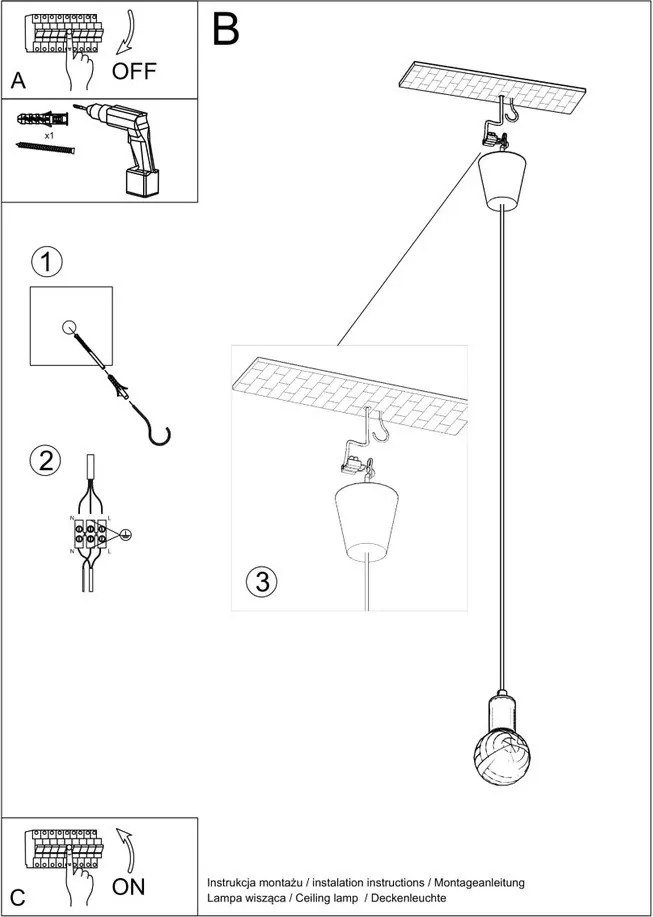 Lampada a sospensione grigia ø 5 cm Rene - Sollux