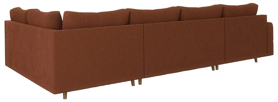 Divano angolare color mattone (con penisola a sinistra) con rivestimento in velluto a coste Ariella – Ropez