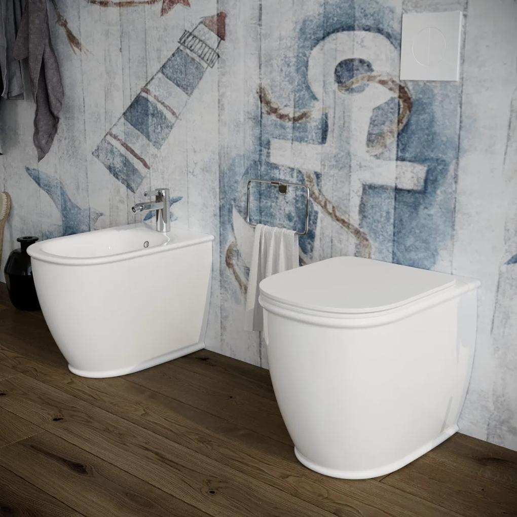 Bidet e Vaso WC Genesis filo muro in ceramica completo di sedile softclose