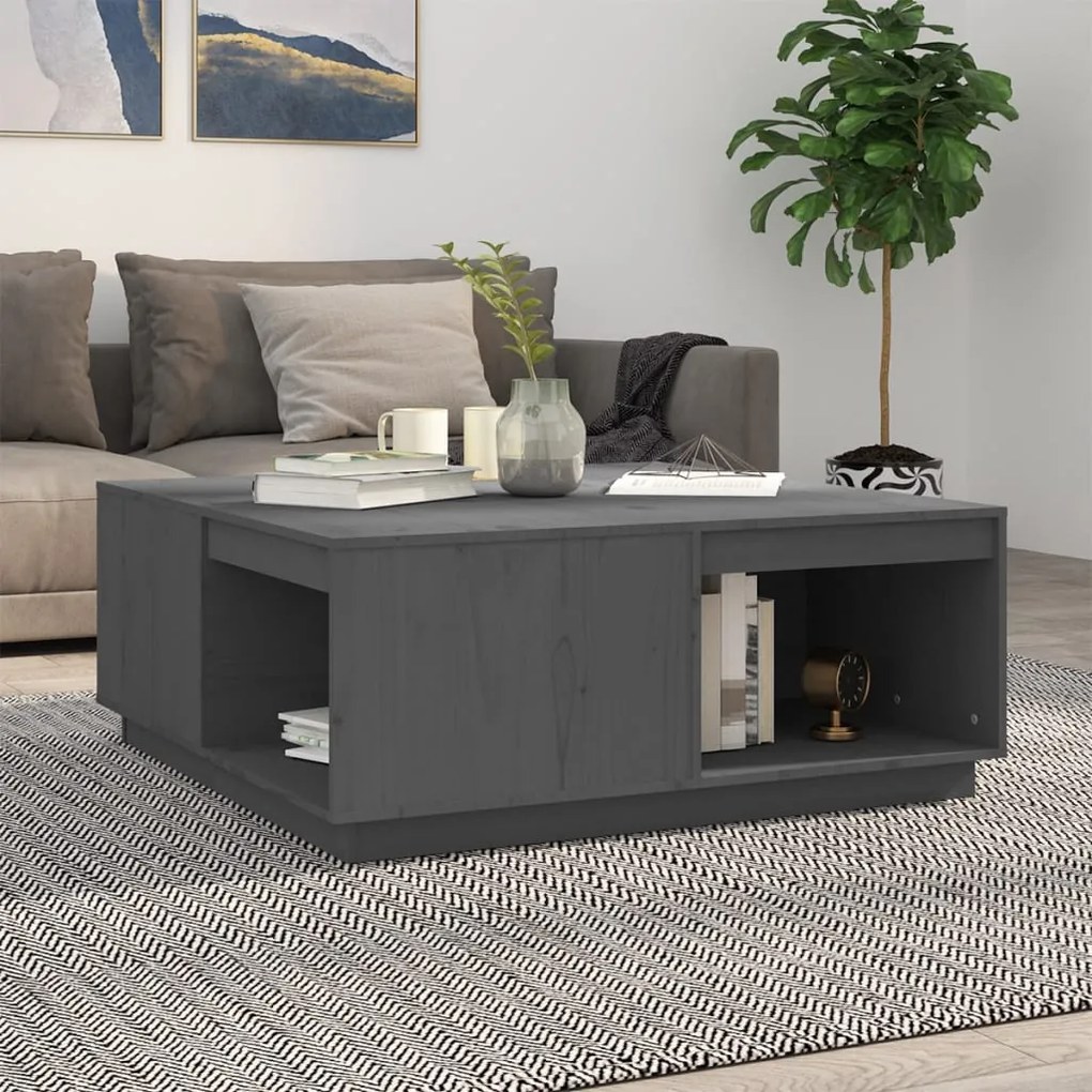 Tavolino Da Salotto Grigio 100x101x40,5 Cm Legno Massello Pino /