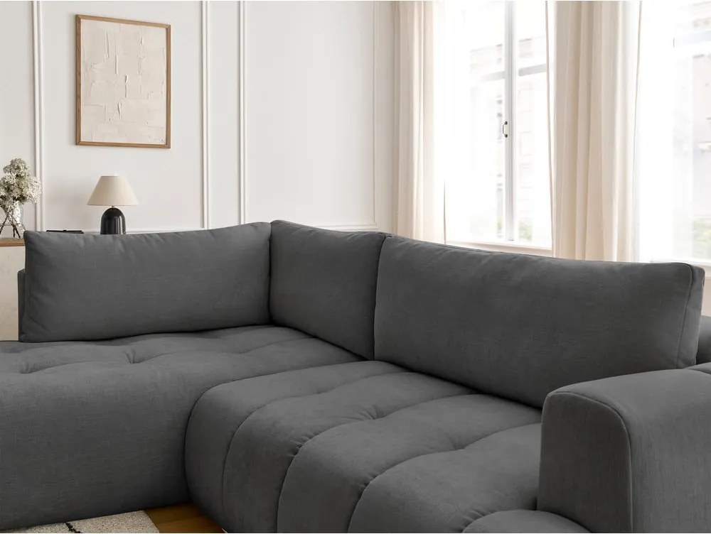 Divano angolare grigio scuro allungabile e con contenitore (penisola a sinistra/a L) Fuji – Bobochic Paris