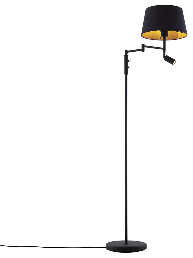 Lampada da terra nera con paralume nero e lampada da lettura regolabile - Ladas