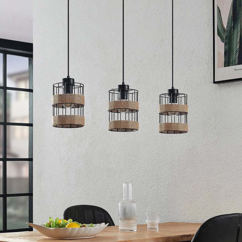 Lampada a sospensione Espinia Lindby, dimmerabile, Nero, Soggiorno / Sala da pranzo, Metallo, Moderno, Lampada a sospensione