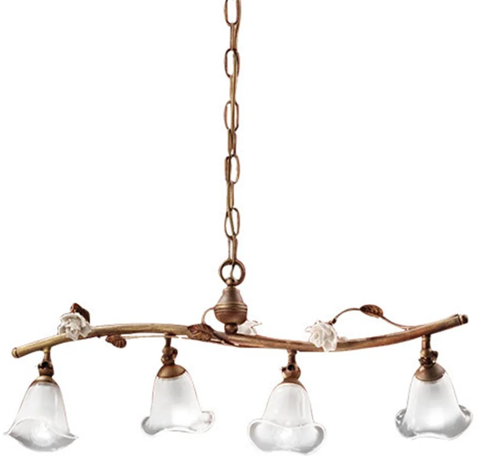 Lampadario Classico Siena Metallo E Ceramica Ruggine Decorato Lucido 4 Luci E14