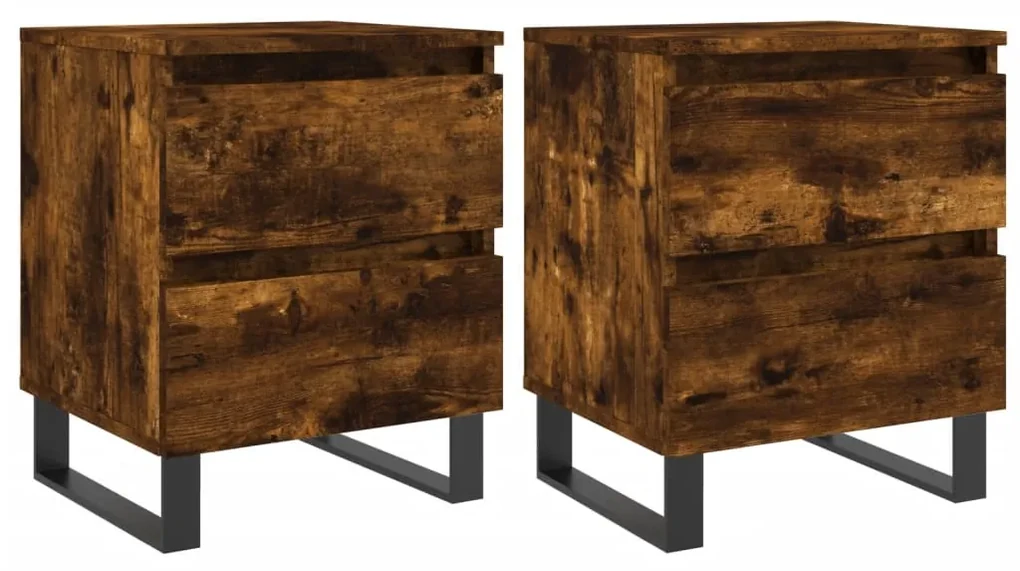 Comodini 2pz rovere fumo 40x35x50 cm in legno multistrato