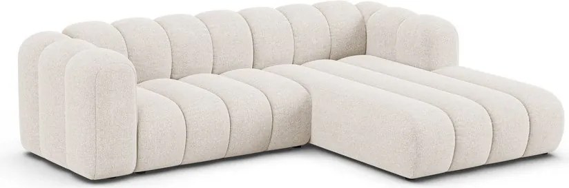 Divano angolare color crema (con penisola a destra/con chaise lounge) con rivestimento in ciniglia Lupine – Micadoni