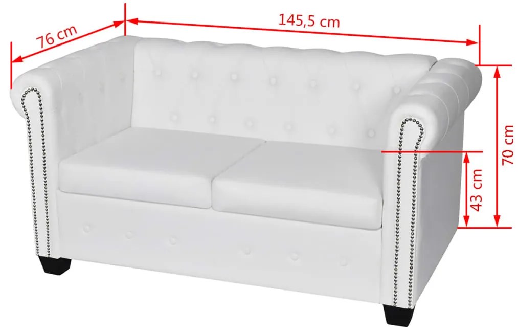 Divano chesterfield a 2 posti in finta pelle bianco