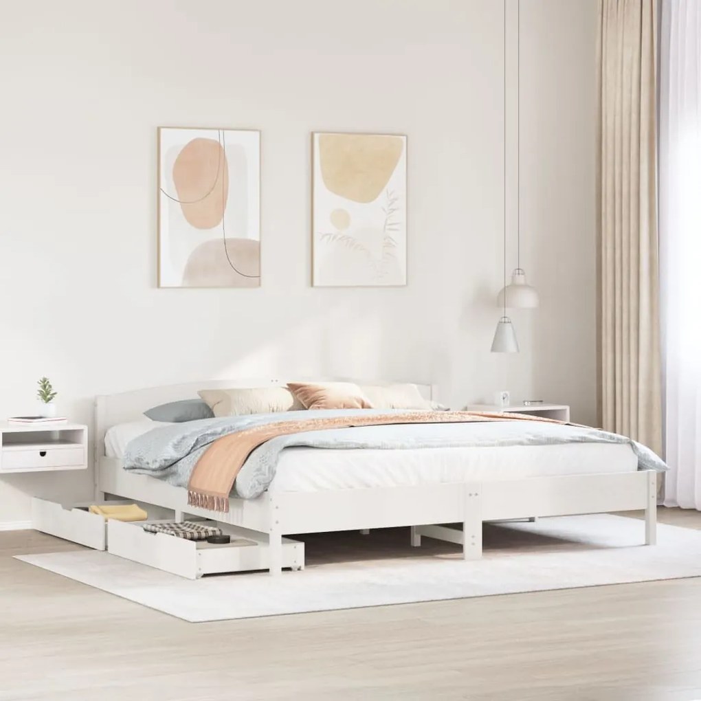 Letto senza materasso bianco 180x200 cm legno massello di pino