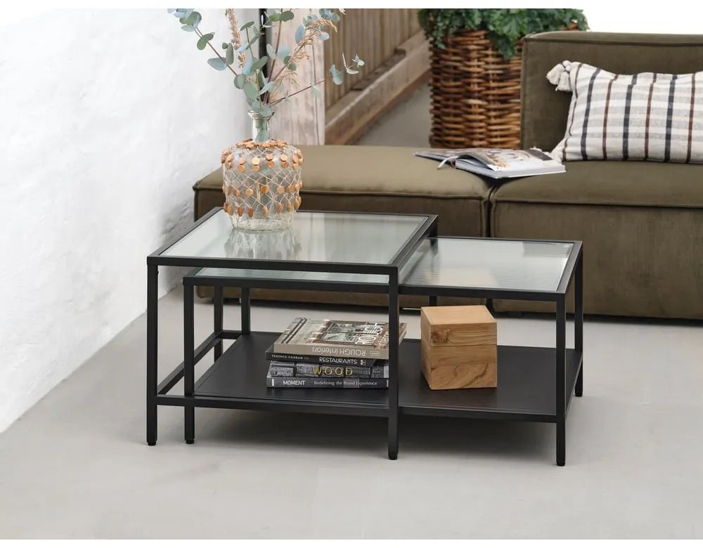 Tavolini in vetro nero in set di 2 pezzi 60x60 cm Bronco - Unique Furniture