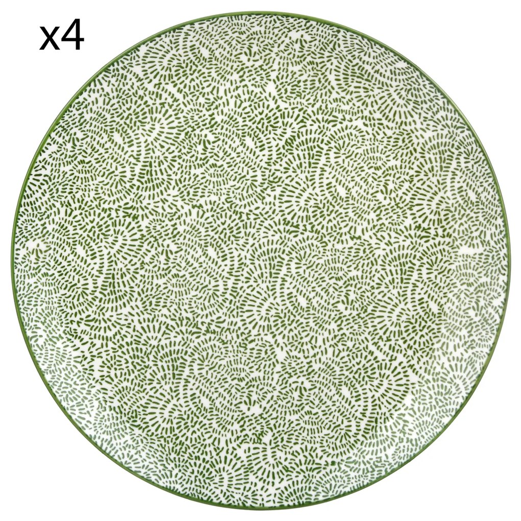 Set 4 piatti piani puntini verde porcellana Hanami