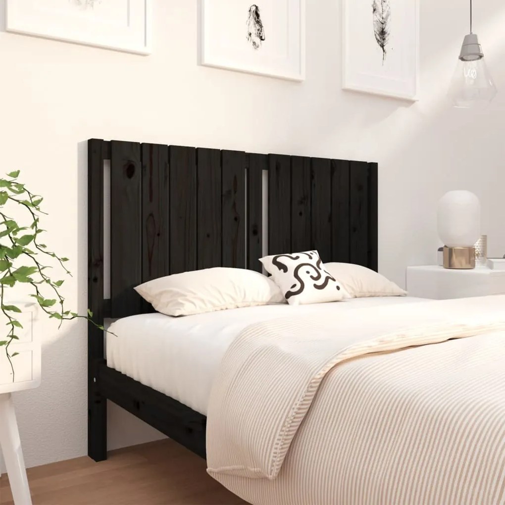 Testiera Per Letto Nera 125,5x4x100cm İn Legno Massello Di Pino /