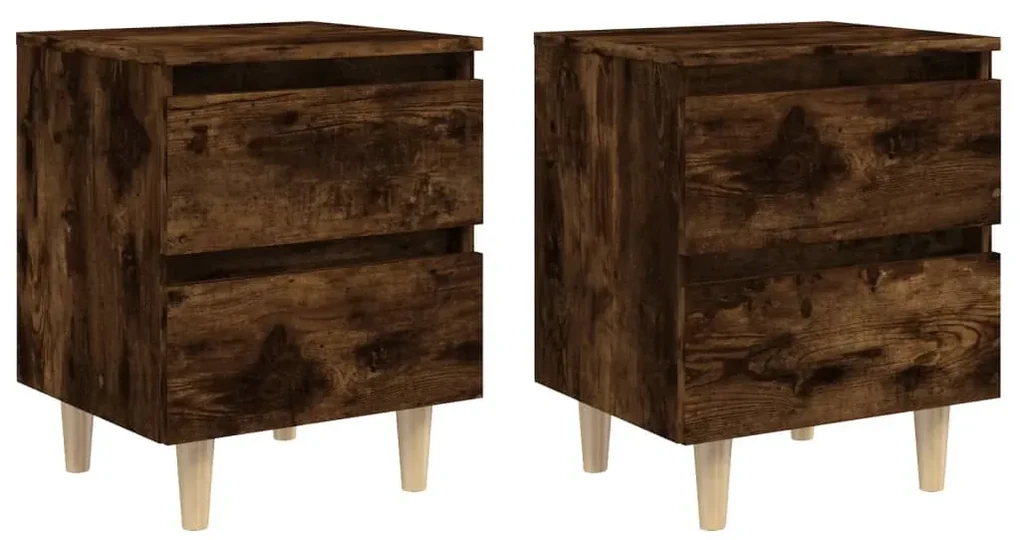 Comodini con gambe in legno massello 2pz rovere fumo 40x30x50cm